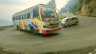 Dhimbam Ghat Driving Private Bus \u0026 Eicher Truck \u0026 Car Crossing 15th Bend TN