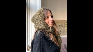 Uva Hoodie Scarf: Indtagninger med teknikkerne LLS og strik 2 masker ret sammen