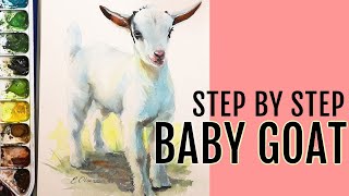 Watercolor Goat Painting Tutorial - How to Paint a Baby Goat