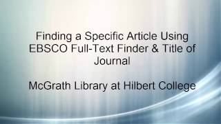 Find Specific Article Using EBSCO Full Text Finder