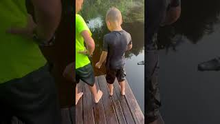 Original video kid pushes brother into pond with gator “update in description” #trending #fake