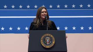 Arkansas Governor Sarah Sanders talks at Capital One on President Trump's Inauguration Day