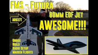 FMS - Futura V2 - 80mm EDF Jet - Unbox, Build, Radio Setup, \u0026 Maiden Flights