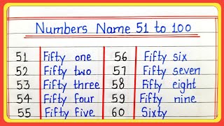 Number names 51 to 100 || Numbers in words 51 to 100 || 51 to 100 numbers name