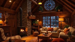 Cozy Fireplace and Snowfall Sounds | Winter Cabin Ambience for Sleep and Relaxation