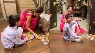 Shilpa Shetty & Her Son Decorating Their House For DIWALI CELEBRATIONS