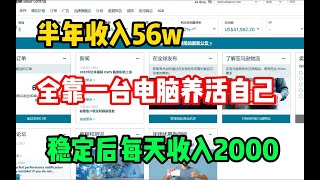 半年收入56W多，稳定之后每天收入3000多，全靠一台电脑无脑搬砖赚钱养活自己！详细教程