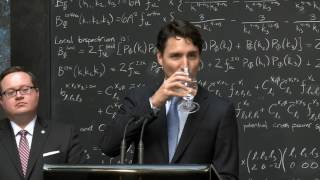 Canadian Prime Minister Justin Trudeau in waterloo city schools reporter on quantum computing during