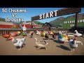 50 Chickens VS 50 Ducks in Planet Zoo included Sussex Chicken, Australian Wood Duck, and Rooster