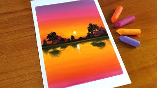 Oil Pastel Sunset Scenery Painting for beginners | Oil Pastel Drawing Sunset