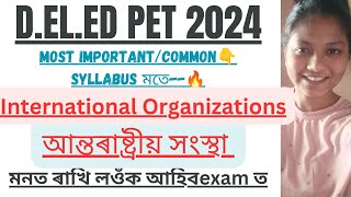 International Organizations/আন্ত:ৰাষ্ট্ৰীয় সংস্থা🔥SCERT D.EL.ED PET 2024👍Most Imp/মনত ৰাখি লওঁক👍