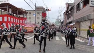 2015岸和田だんじり祭り旧市地区、第一回目試験曳き　堺町①小門貝源・やりまわし（平成27年9月6日）