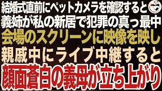 結婚式直前にペットカメラで新居を確認すると、義姉が犯罪行為の真っ最中。会場のスクリーンに映像を映し、音量を最大にして親戚中に一部始終をライブ中継したところ、顔面蒼白の義母が立ち上がりｗ【スカッと】