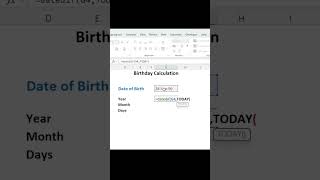 Mastering Birthday Calculations in Excel: Easy Formula Tutorial #short #exceltips  #exceltutorial