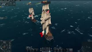 リアル系戦術海戦ゲームNaval Action 12/6の海戦 PvP １等戦列艦Santa Ana VS イギリス 3等戦列艦HMS Implacable/6等Morter Brig