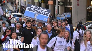 Striking Nine journalists rally outside company headquarters following pay dispute