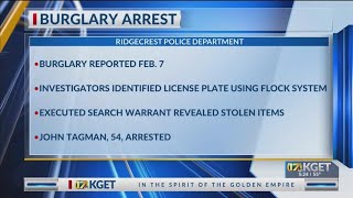Flock camera system leads to arrest of Ridgecrest burglary suspect