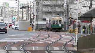 117・210327嵐電３０１号＋５０２号重連・嵐電天神川到着・発車