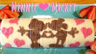 How to make Mickey and Minnie pattern Decoration Roll Cake ミッキーとミニー柄　デコレーションロールケーキの作り方