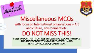 Miscellaneous (MIX) Important MCQs : PSSSB CLERK, MARKFED, NAIB, SUB INSPECTOR , TSS CADRE Exam 2021
