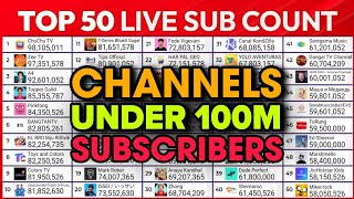 Under 100M Club! Top 50 YouTube Channels Live Subscriber Count