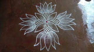 Margazhi kolam-30🌺3X3dots Dhanurmasam special lotus rangoli//Newyear2023 thamarai kolam//Latha kolam