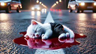 Cute Kitten's Dangerous Road accident 😿 #cat #ai #catlover #catvideos #aiimages #aicat