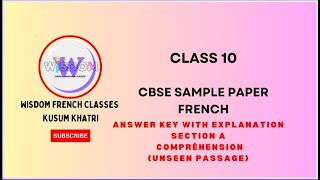 class 10 CBSE BOARD EXAM SAMPLE PAPER FRENCH Comprehension Section A -FULL VIDEO with explanation