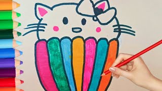 How to Draw Cute Cake ft Kitty 😺 | Easy Step by Step Cute  Cake Drawing and Coloring For kids