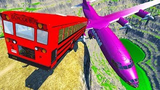 BeamNG drive - Can We Push An Airplane From The Cliff With Cars 2 ?