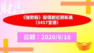 《強勢股》股價創近期新高（5457宣德）（20200818盤後）