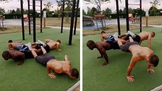 Group Of Friends Perform Group Push-Ups