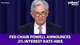To combat inflation, the Federal Reserve hikes interest rates by .5%, announces Jerome Powell