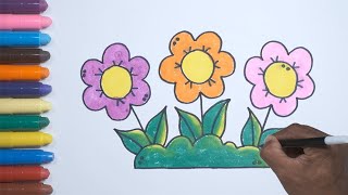 Menggambar dan Mewarnai Bunga dengan Crayon | How to Draw Flower for Kids #Painting #Coloring