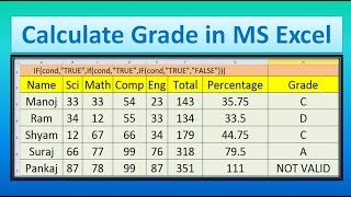 Calculate Grade  and Percentage using Nested If  in MS Excel,#18
