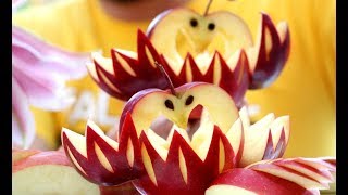How To Make Apple Swan Garnish - Fruit Carving - Food Art Garnishing Ideas