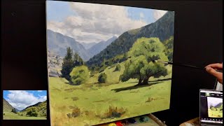 How to Start a LANDSCAPE PAINTING. Blocking-In a Painting, Tips For Colour Mixing and Creating Depth
