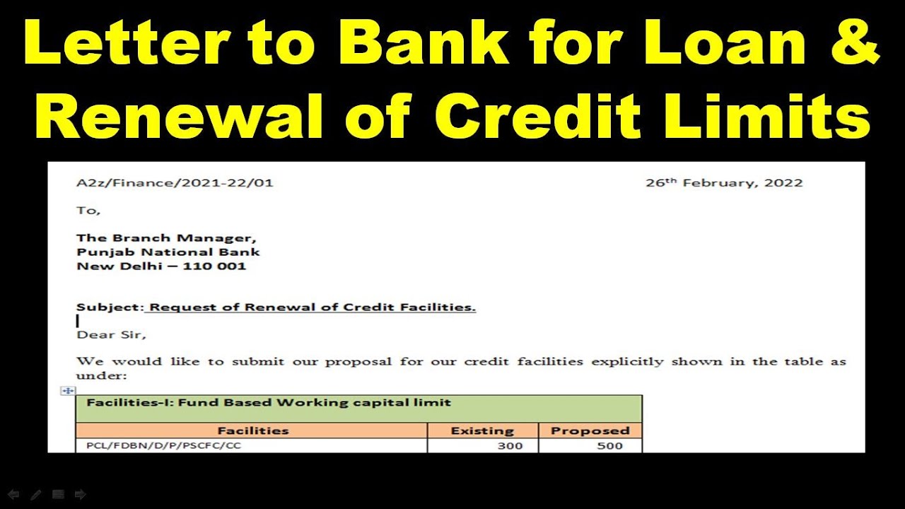 Letter To Bank For Loan & Renewal Of Credit Limits | How To Write A ...