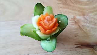 cucumber flower garnish with carrot rose