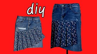 diy 오래된 청바지와 자투리 천으로 주름 스커트 만들기/청바지로 리폼/ Making pleated skirts form old jeans and scraps of fabric.