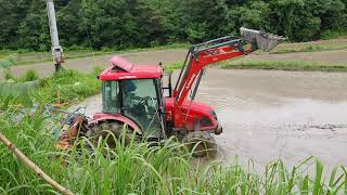 써레질과 정지작업(논에서 담수상태로 흙을 부수고  평탄하게 하고 모를 심음) harrowing and leveling in submerged paddy field.