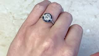 Old European Cut Diamond \u0026 Natural Sapphire Halo Engagement Ring - Brookville Ring - Hand Video