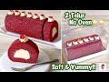 NO BAKE RED VELVET ROLL CAKE⭐️ Resep Pemula! 2butir telur lembut n fillingnya lumeeer di mulut❤️