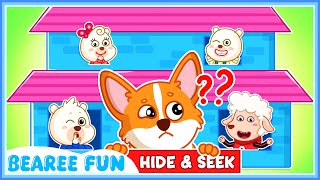 Bearee Fun 😛 Bearee Family Playing Hide and Seek with Puppy | Fun Playtime with Pets | Pets Cartoon