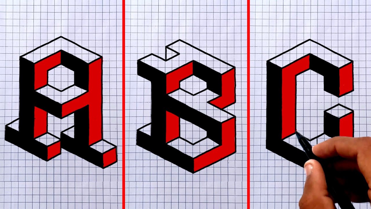 3D Letter Drawing | How To Draw 3D Letters A B C - YouTube