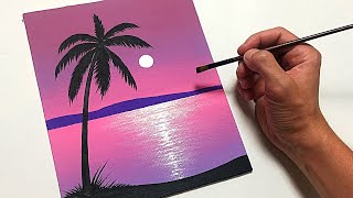 Palm Sunset for Beginners | Easy Acrylic Painting Step by Step