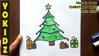 How to draw CHRISTMAS TREE with GIFTS