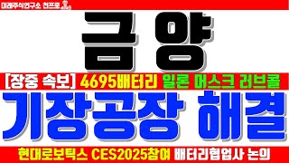 [금양 장중속보 ] 최초! 긴급속보 4695배터리 일론 머스크 러브콜 기장공장 해결된다 현대로보틱스 CES2025참여 배터리협업사 논의부각 무조건 확인 탈출가능  계좌복구