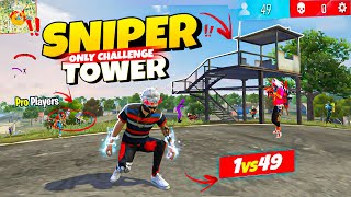 Only Sniper Tower Challenge🥶 1Hp Survivor & No Walls 😢 Free Fire