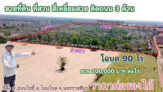 ที่ดิน โคราช no.231 ขายที่ดิน ที่สวน4เหลี่ยมสวย ติดถนน 3 ด้าน 🌳โฉนด 90 ไร่ #ราคาต่อรองได้